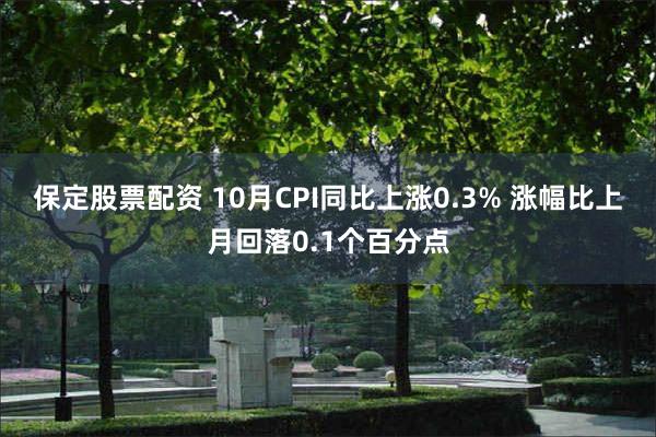 保定股票配资 10月CPI同比上涨0.3% 涨幅比上月回落0.1个百分点